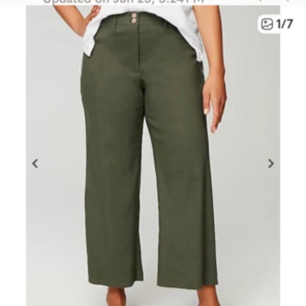 J. Jill Linen-Stretch Wide-Leg Crop in Spanish Moss Size Medium - Picture 9 of 9